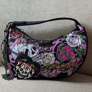 Ed Hardy Black and Pink Skull Rose  Bag